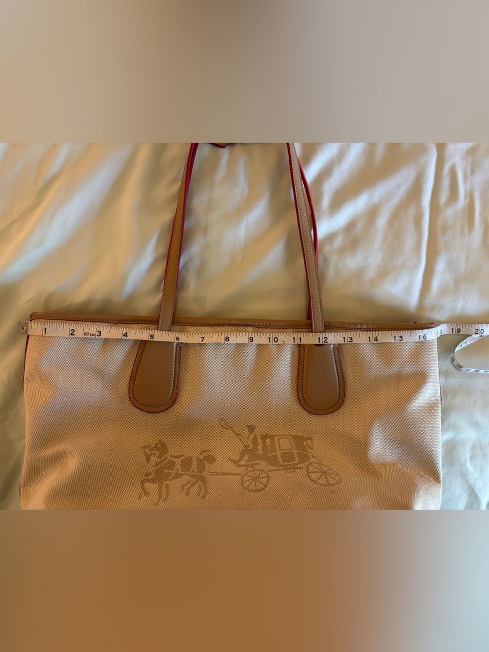 COACH Shoulder Zip Top Shopper Tote White Chalk HORSE CARRIAGE CANVAS - Picture 14 of 16